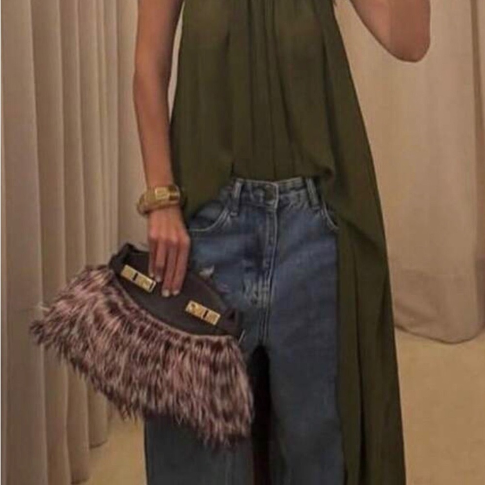 Olive Asymmetrical Tunic Top - Sleeveless Draped Style long dress back small sm